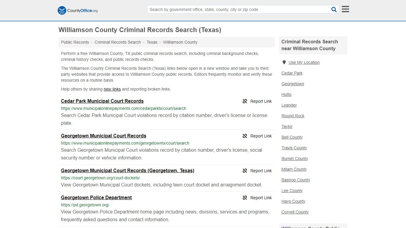 Williamson County Criminal Records Search (Texas) - County Office